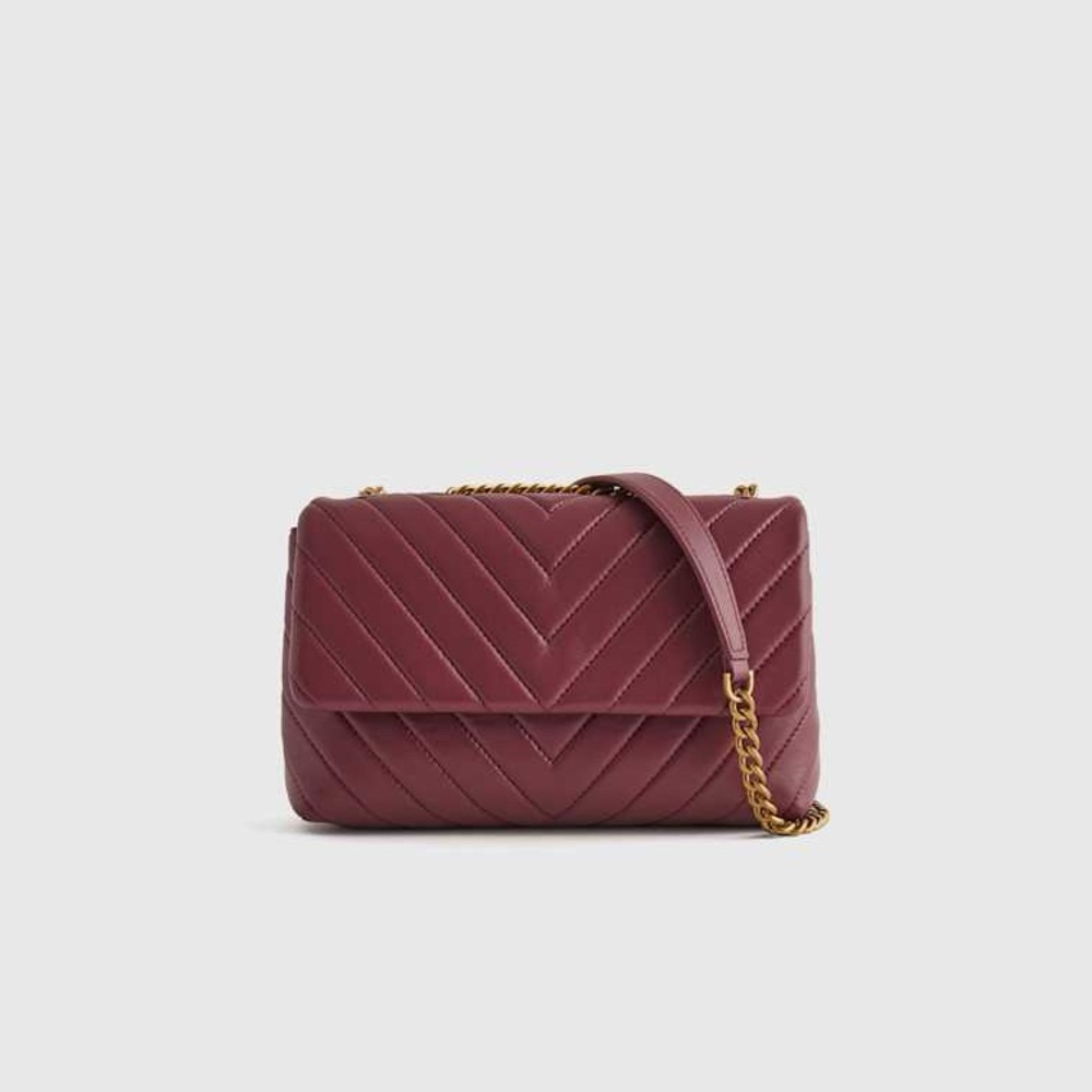 Quilted Burgundy Crossbody Bag with Chain Strap